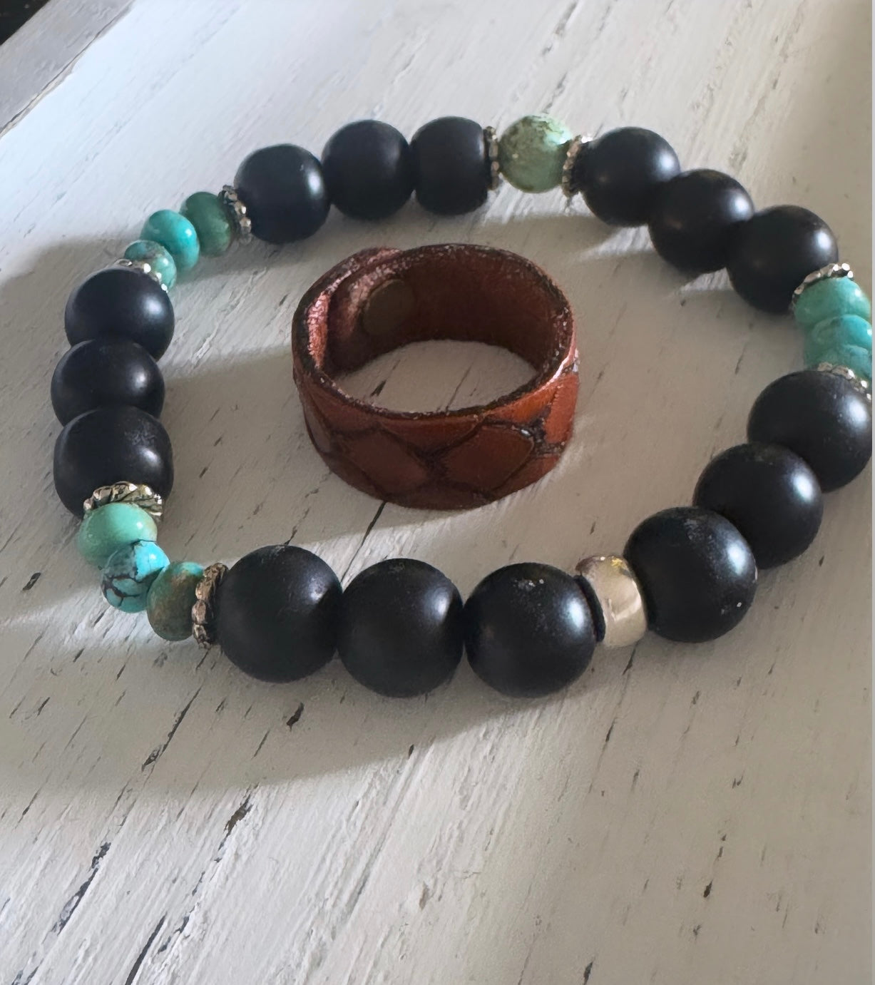 Leather Ring & Gemstone Bracelet Bundle (mens)